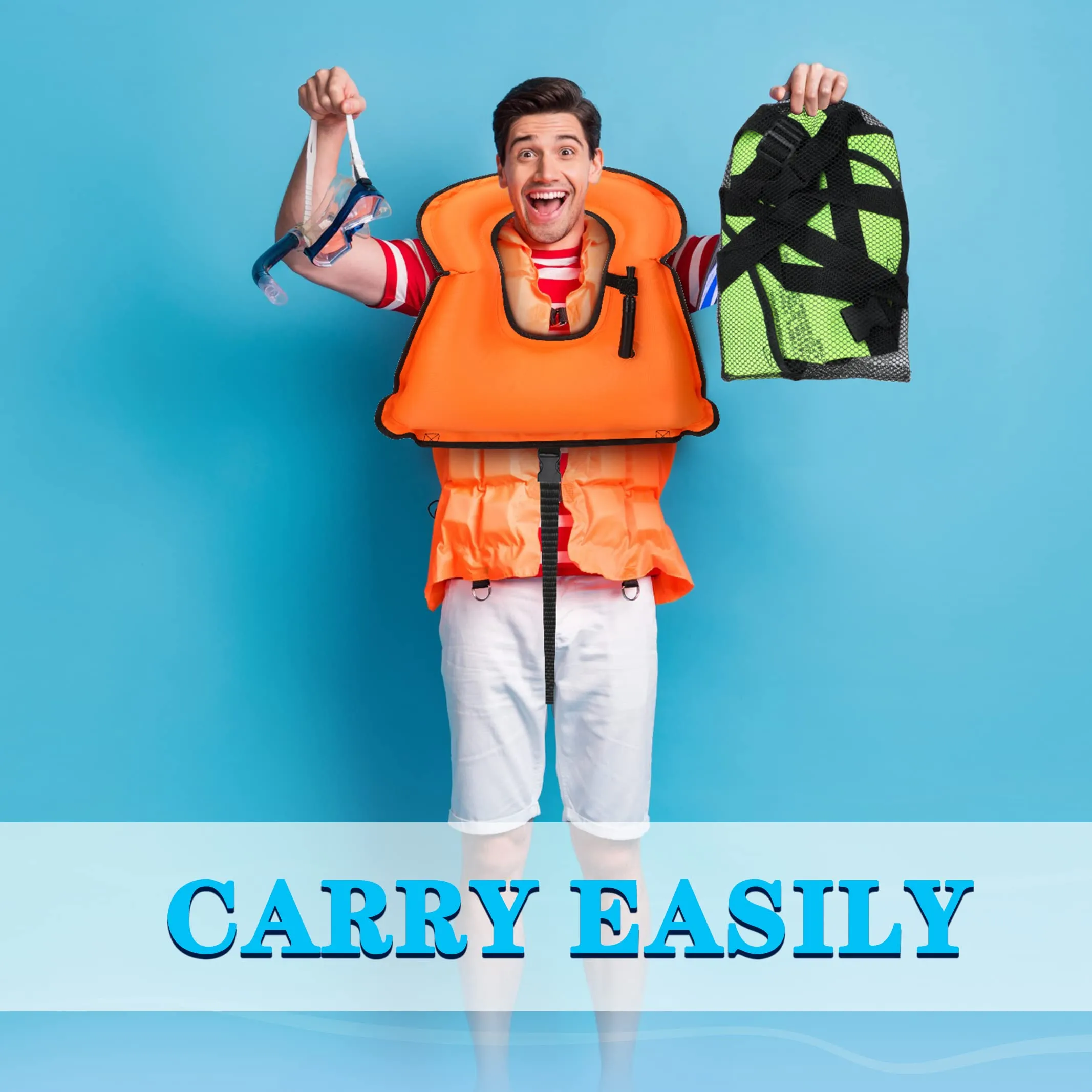 Wettarn 4 Pcs Snorkel Vest Adults Portable Inflatable Swim Vest Buoyancy Aid Swim Jackets with Portable Storage Bag for Adult Youth Kids Snorkeling Swimming Diving Safety, Green, Orange, Blue, Pink