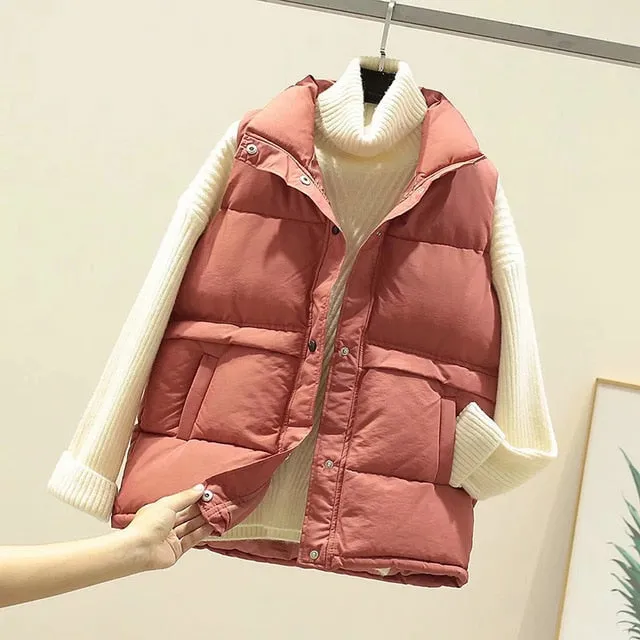 Women Sleeveless Vest Winter Warm Cotton Padded Jacket