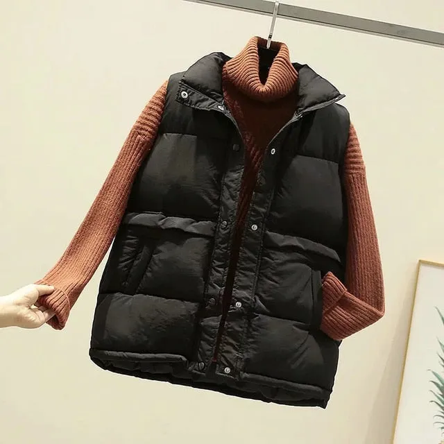 Women Sleeveless Vest Winter Warm Cotton Padded Jacket