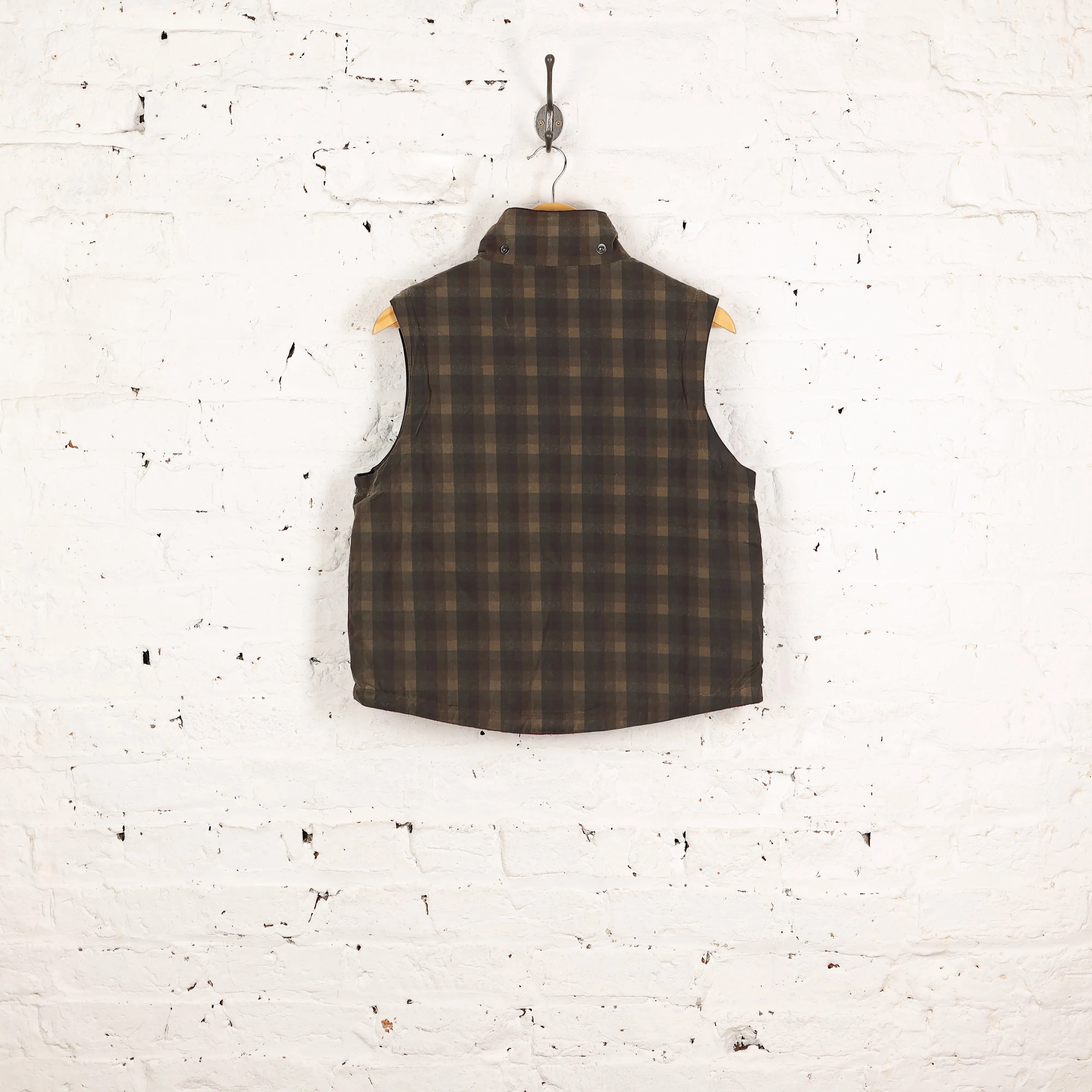 Women's Check Barbour Sleeveless Wax Zip Off Sleeve Jacket - Green - Women's M