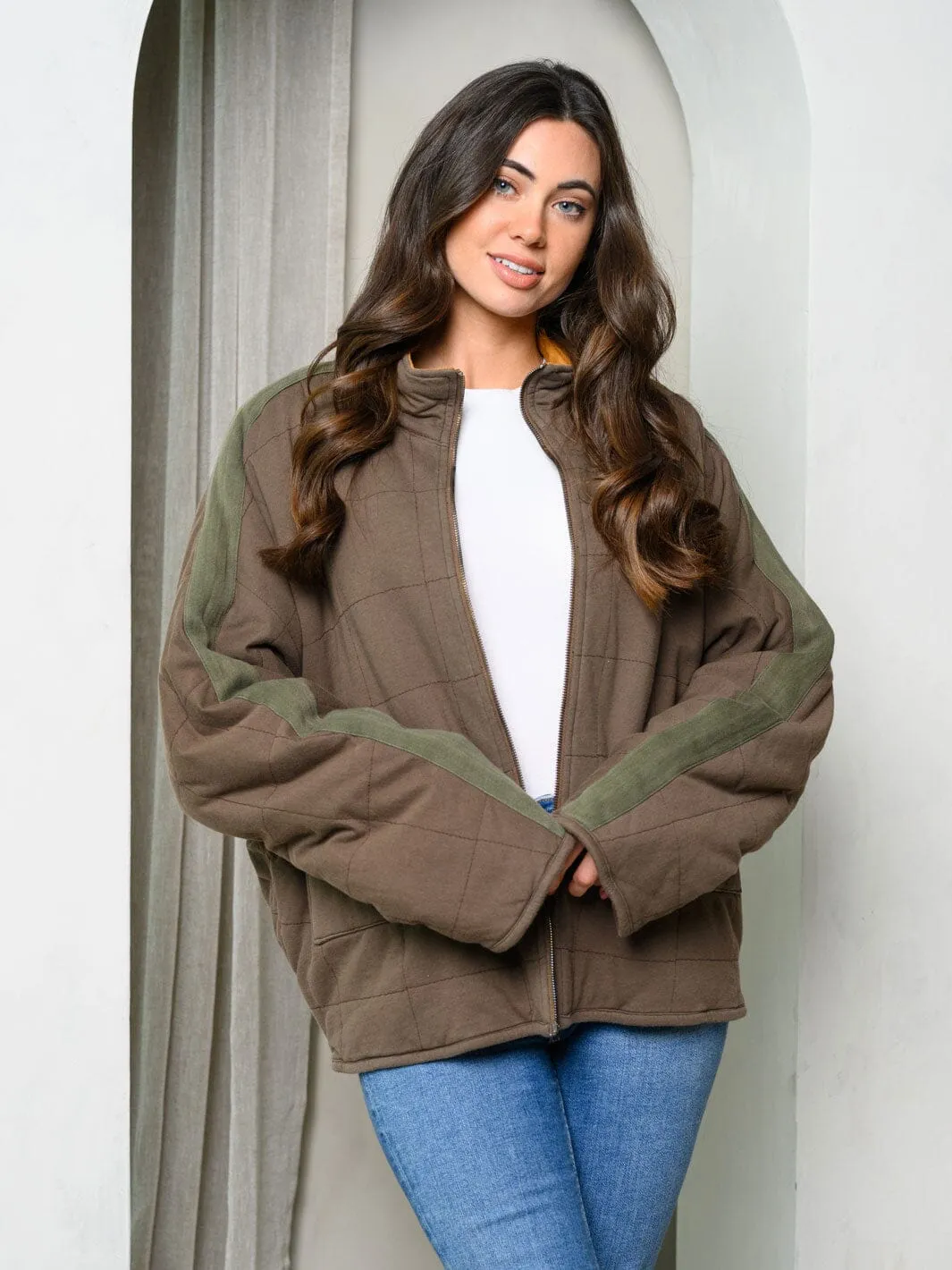 WOMEN'S LONG SLEEVE POCKETS REVERSIBLE QUILTED JACKET