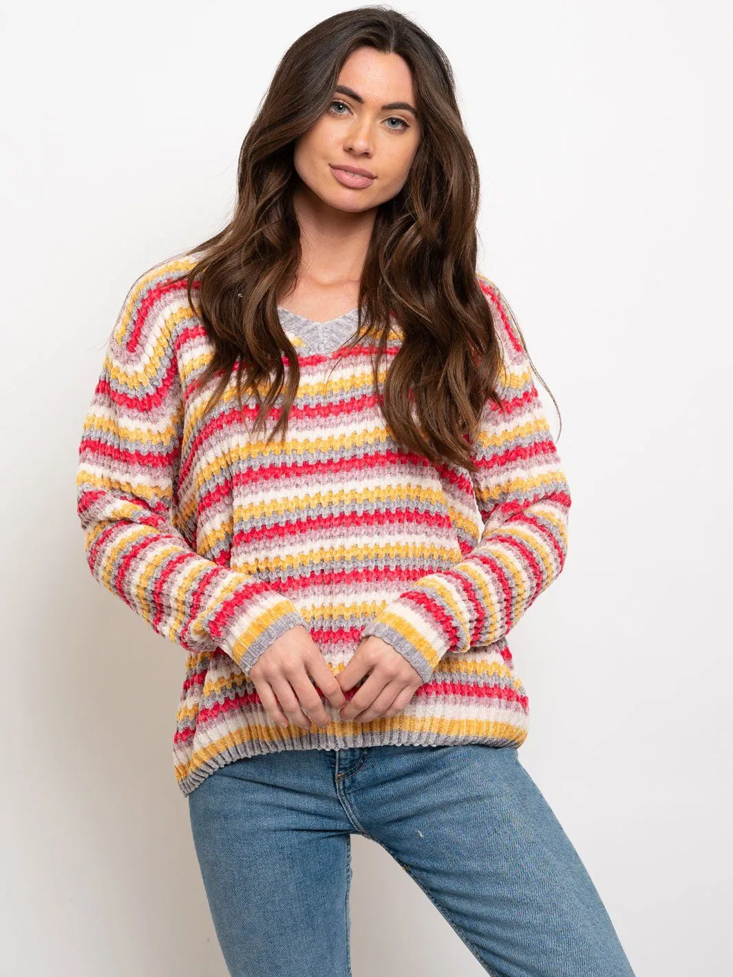 WOMEN'S MULTI STRIPES CREWNECK SWEATER
