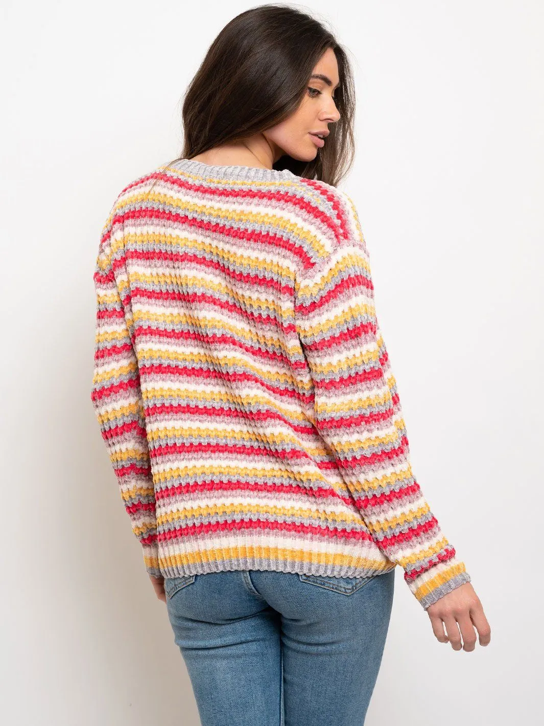 WOMEN'S MULTI STRIPES CREWNECK SWEATER