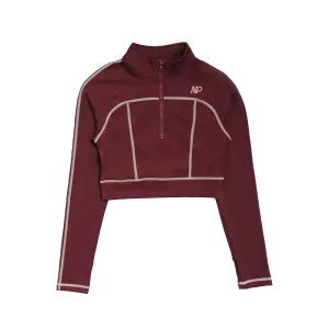 Women's Zip Crop Top - Merlot