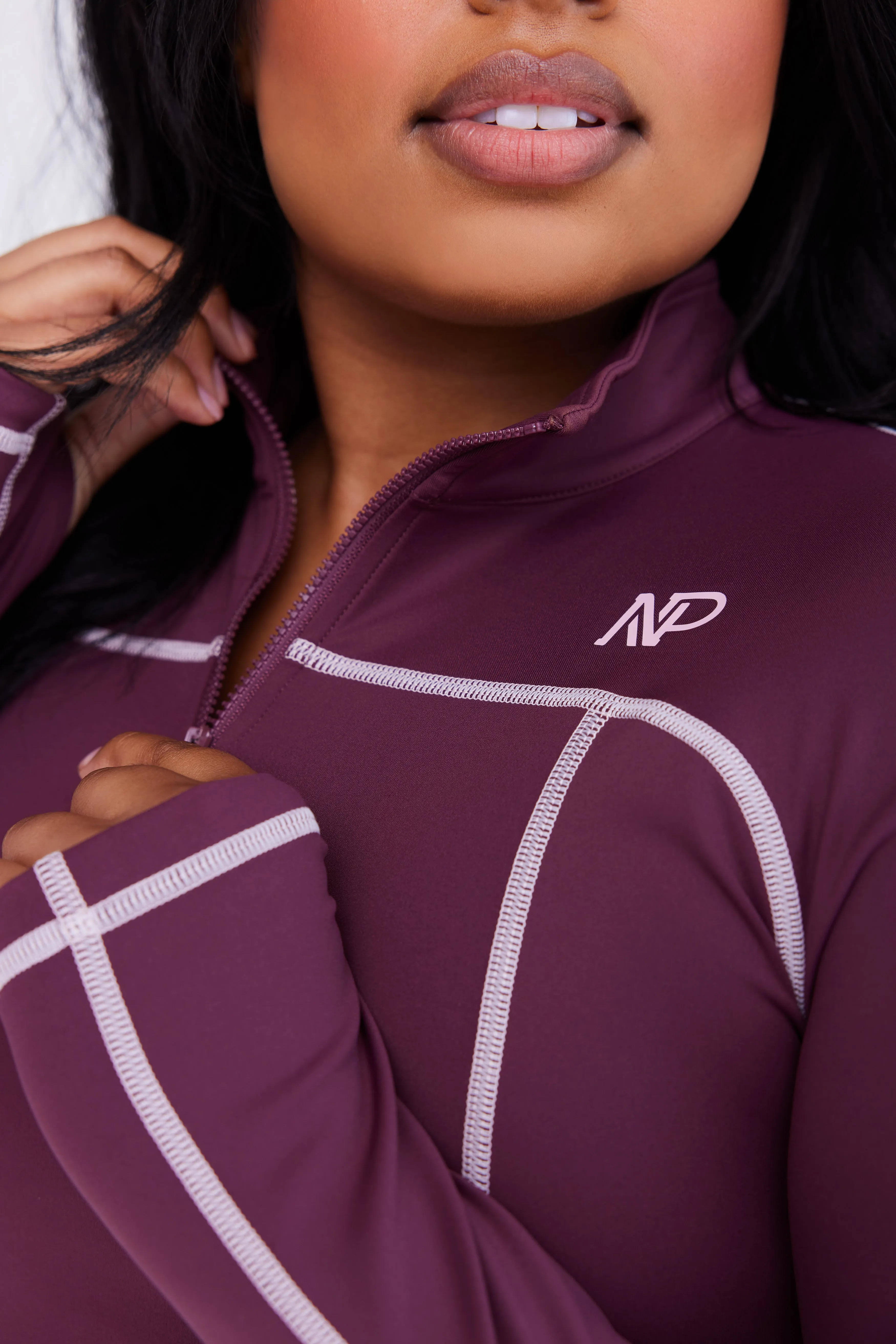 Women's Zip Crop Top - Merlot
