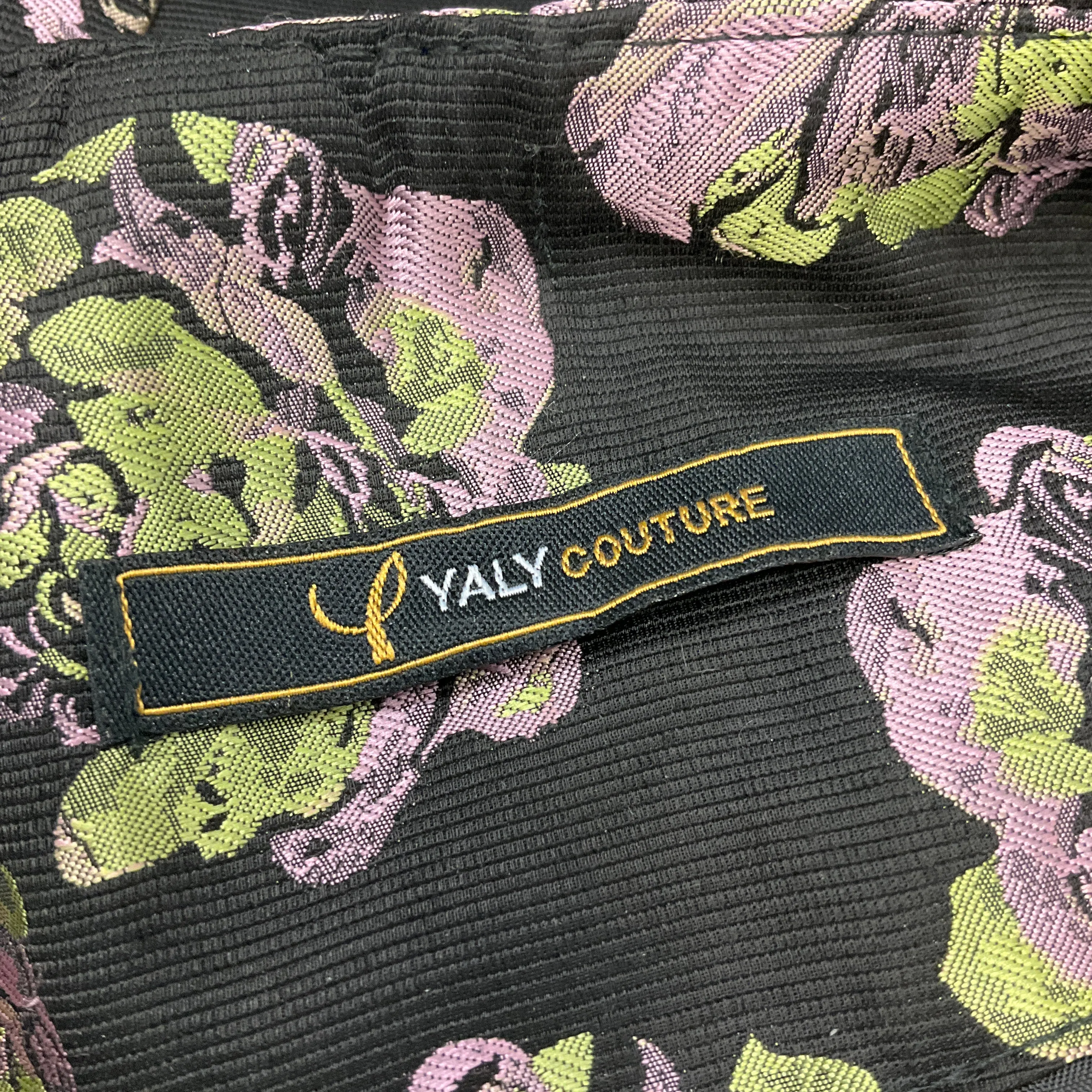 Yaly Couture Black Multi Asymmetric Floral Jacquard Coat