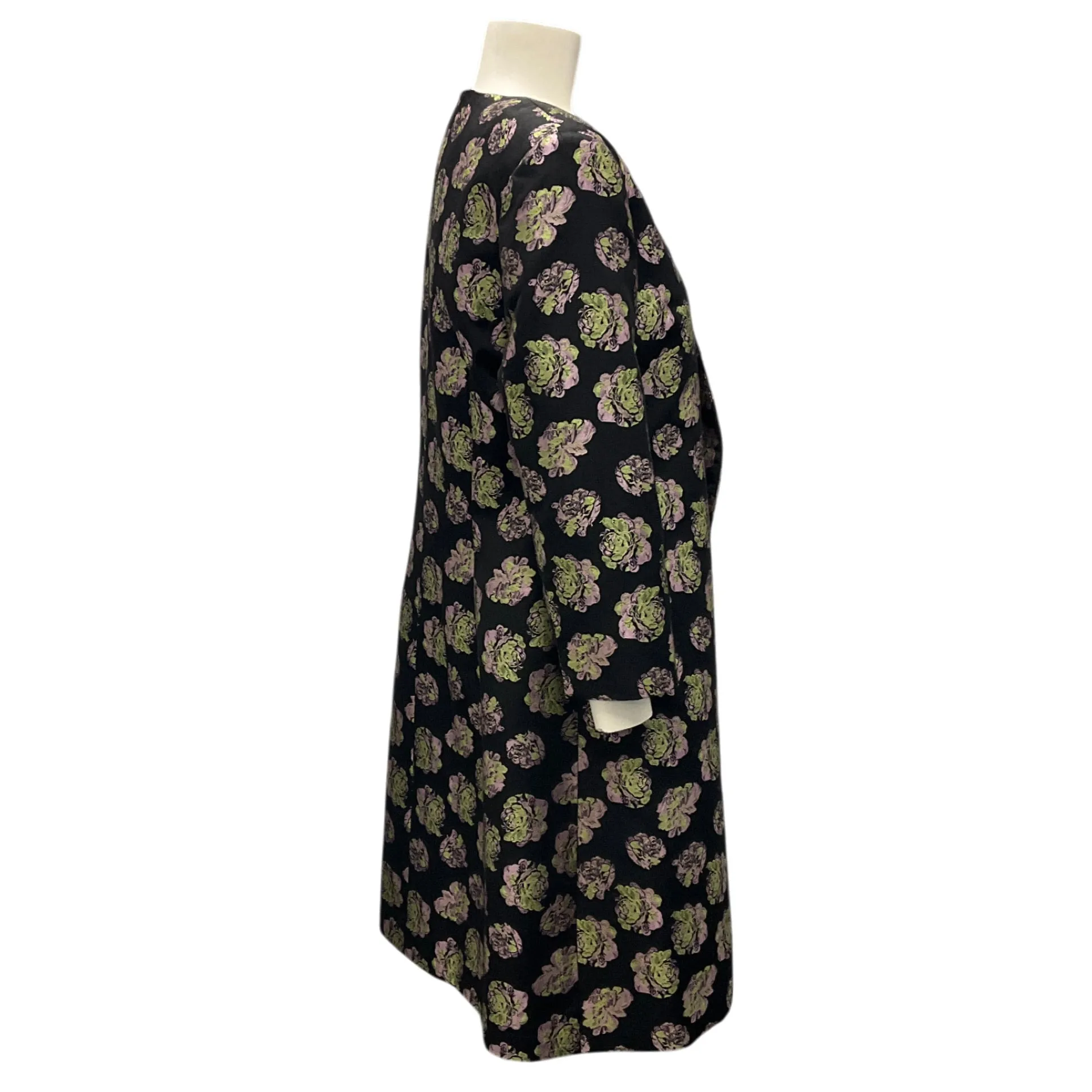 Yaly Couture Black Multi Asymmetric Floral Jacquard Coat
