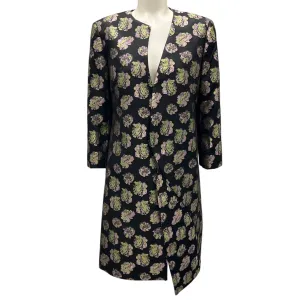 Yaly Couture Black Multi Asymmetric Floral Jacquard Coat
