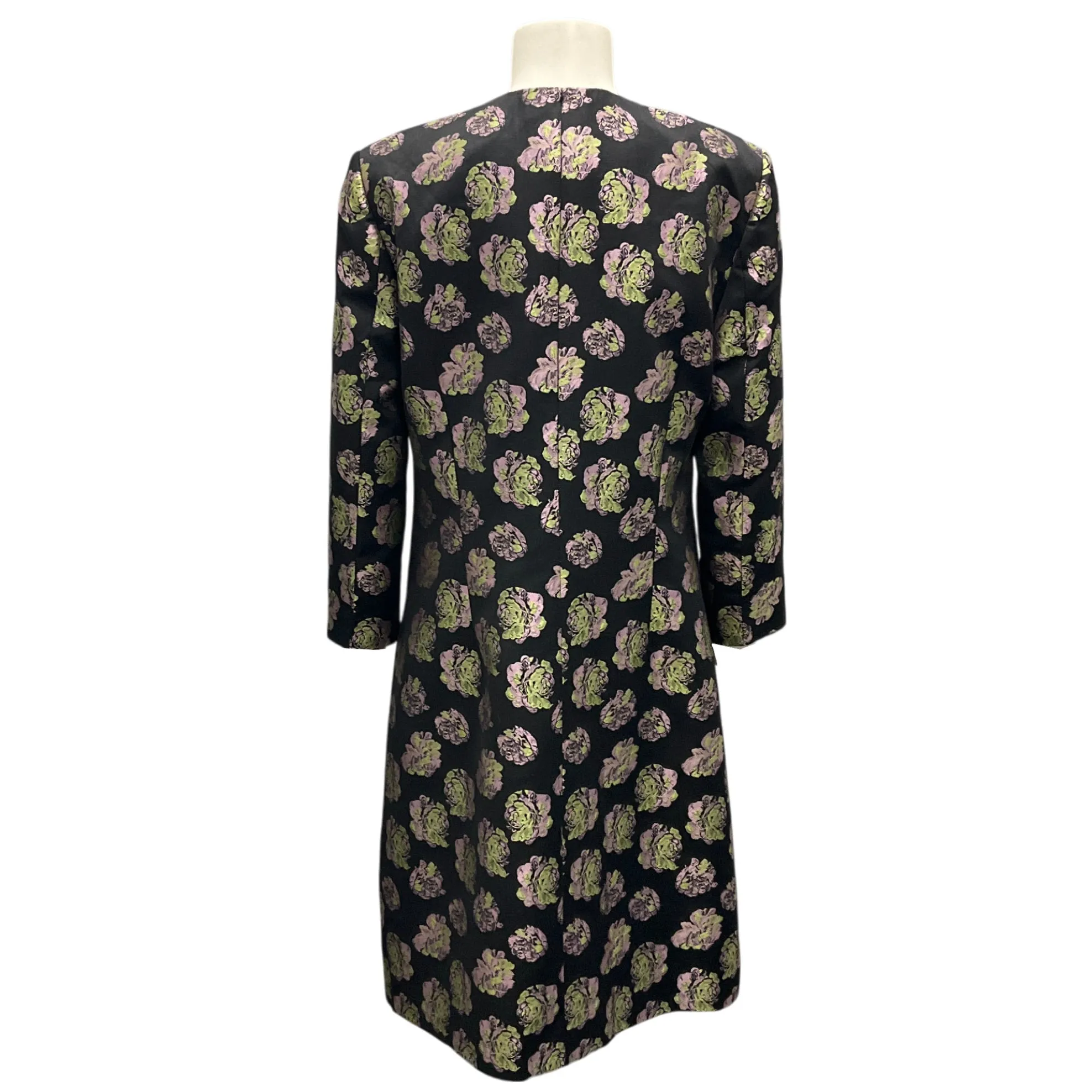 Yaly Couture Black Multi Asymmetric Floral Jacquard Coat