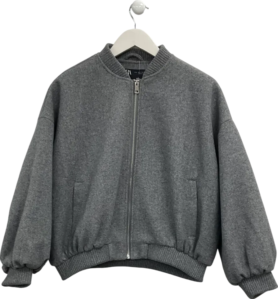 ZARA Grey Zip Front Bomber Jacket UK S