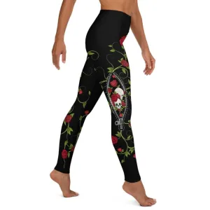 Zippered Skull with Red Roses and Vines with Pockets